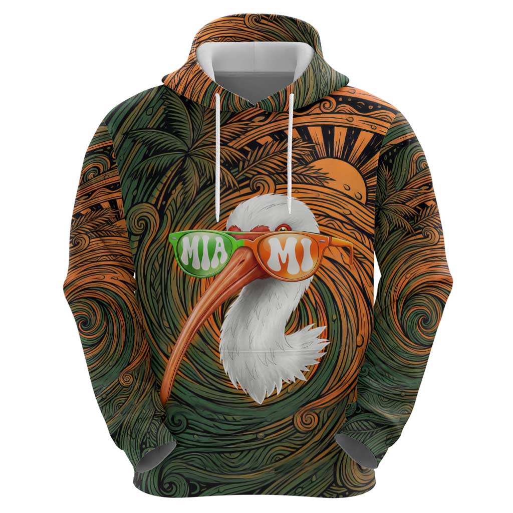 Vintage American White Ibis Hoodie Miami Sunglasses Artistic Tribal Wave Pattern