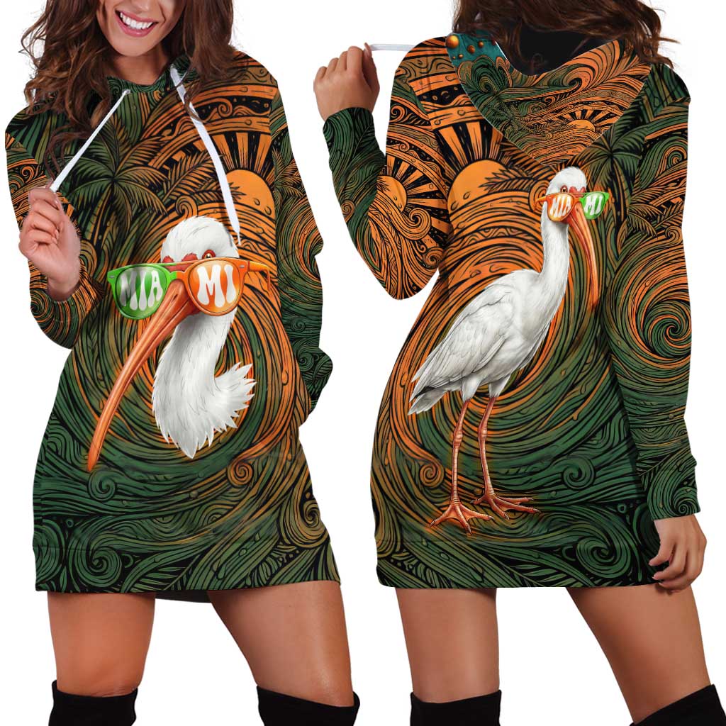 Vintage American White Ibis Hoodie Dress Miami Sunglasses Artistic Tribal Wave Pattern