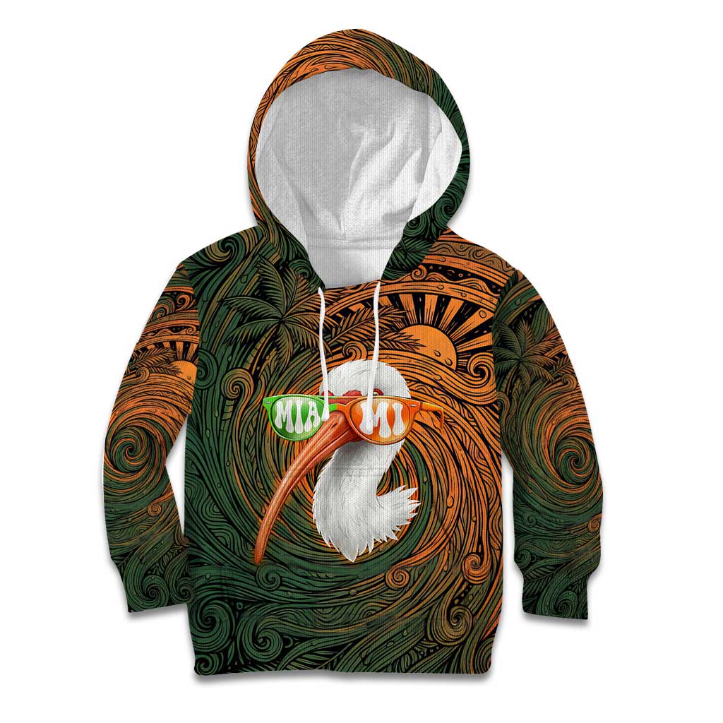 Vintage American White Ibis Kid Hoodie Miami Sunglasses Artistic Tribal Wave Pattern
