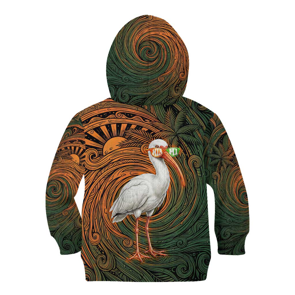 Vintage American White Ibis Kid Hoodie Miami Sunglasses Artistic Tribal Wave Pattern