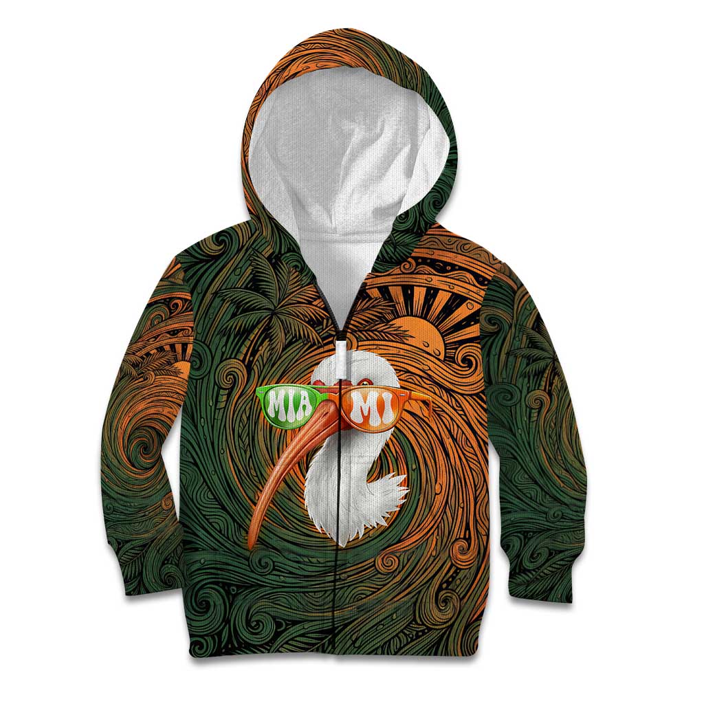 Vintage American White Ibis Kid Hoodie Miami Sunglasses Artistic Tribal Wave Pattern