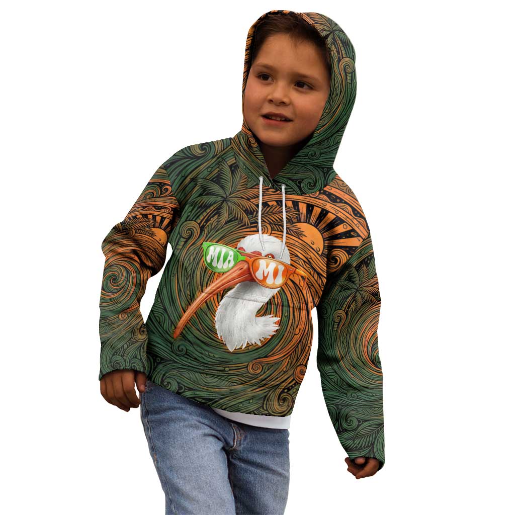 Vintage American White Ibis Kid Hoodie Miami Sunglasses Artistic Tribal Wave Pattern