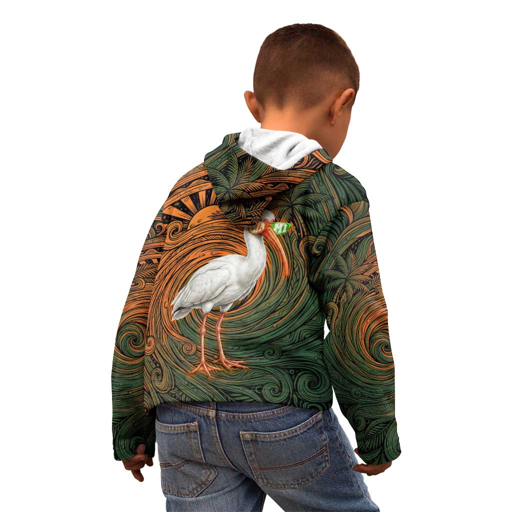 Vintage American White Ibis Kid Hoodie Miami Sunglasses Artistic Tribal Wave Pattern