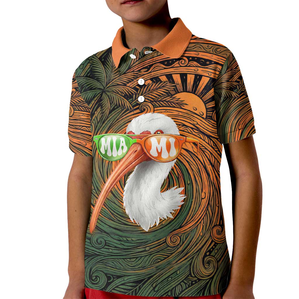 Vintage American White Ibis Kid Polo Shirt Miami Sunglasses Artistic Tribal Wave Pattern