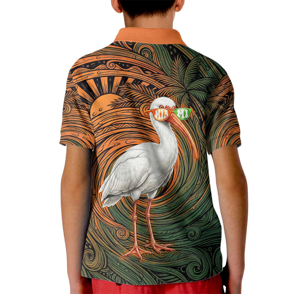 Vintage American White Ibis Kid Polo Shirt Miami Sunglasses Artistic Tribal Wave Pattern