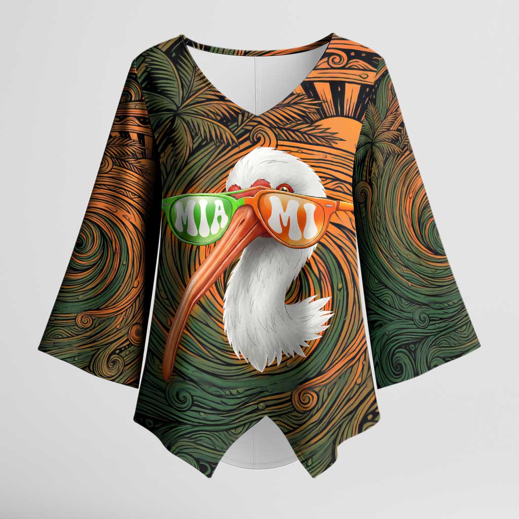Vintage American White Ibis Kimono Sleeve Blouse Miami Sunglasses Artistic Tribal Wave Pattern