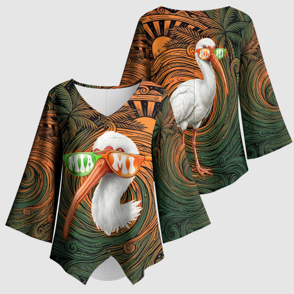 Vintage American White Ibis Kimono Sleeve Blouse Miami Sunglasses Artistic Tribal Wave Pattern