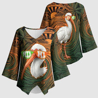 Vintage American White Ibis Kimono Sleeve Blouse Miami Sunglasses Artistic Tribal Wave Pattern