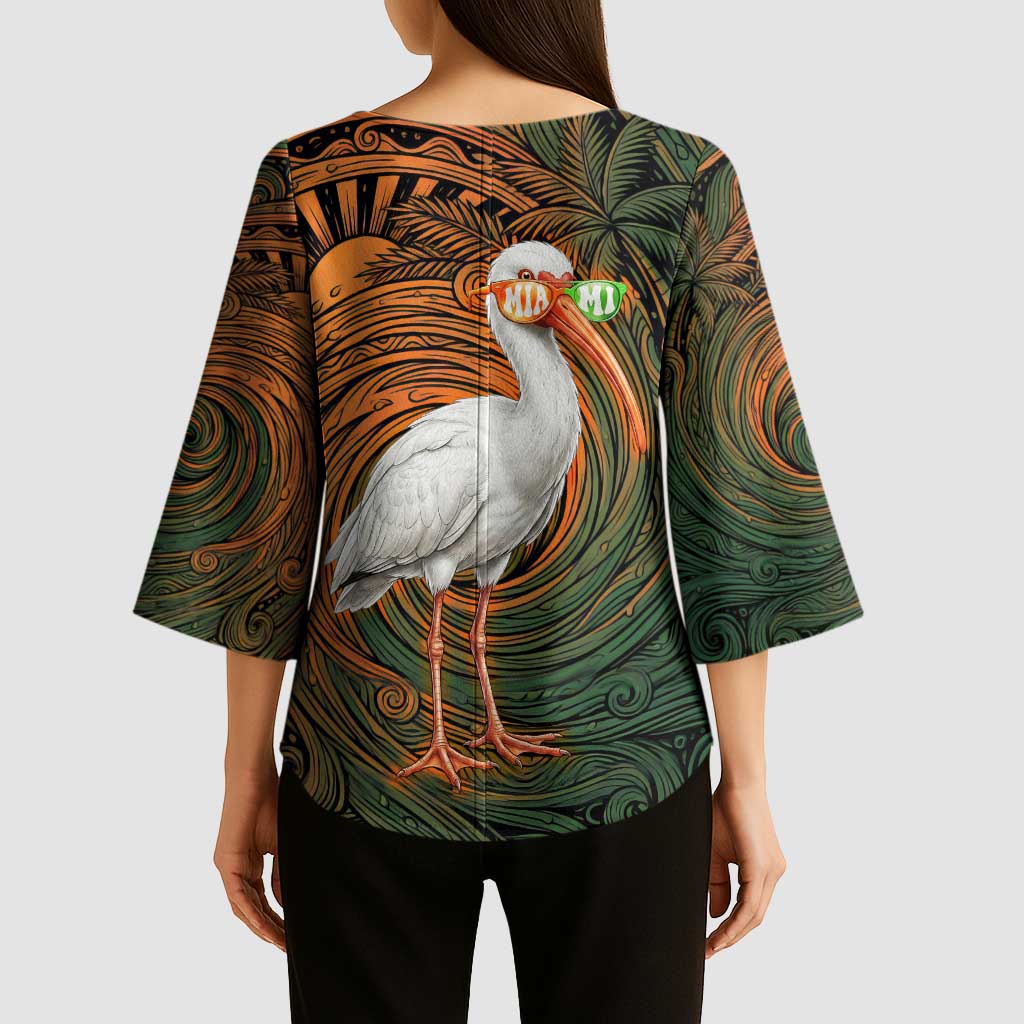 Vintage American White Ibis Kimono Sleeve Blouse Miami Sunglasses Artistic Tribal Wave Pattern