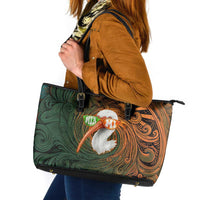Vintage American White Ibis Leather Tote Bag Miami Sunglasses Artistic Tribal Wave Pattern
