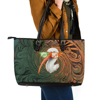 Vintage American White Ibis Leather Tote Bag Miami Sunglasses Artistic Tribal Wave Pattern