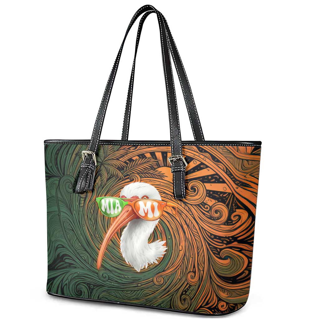 Vintage American White Ibis Leather Tote Bag Miami Sunglasses Artistic Tribal Wave Pattern