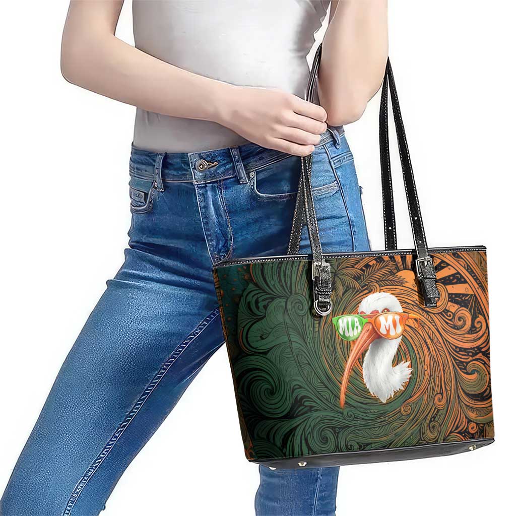 Vintage American White Ibis Leather Tote Bag Miami Sunglasses Artistic Tribal Wave Pattern