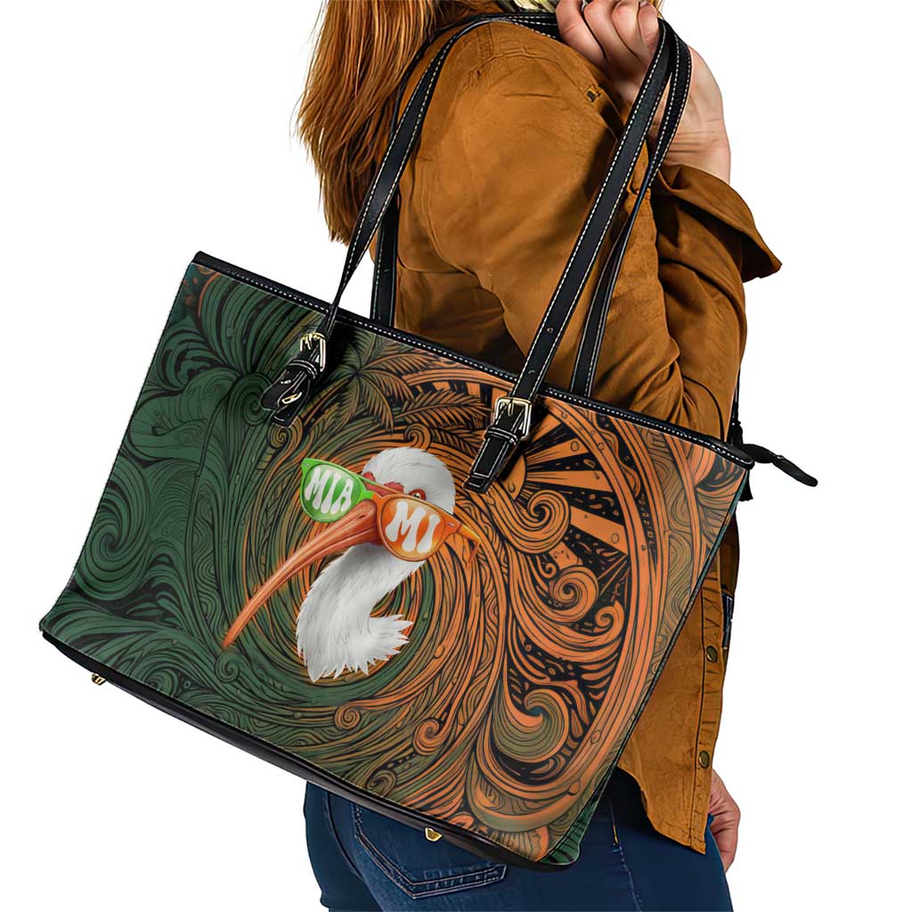 Vintage American White Ibis Leather Tote Bag Miami Sunglasses Artistic Tribal Wave Pattern