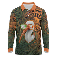 Vintage American White Ibis Long Sleeve Polo Shirt Miami Sunglasses Artistic Tribal Wave Pattern
