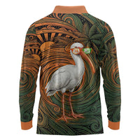 Vintage American White Ibis Long Sleeve Polo Shirt Miami Sunglasses Artistic Tribal Wave Pattern