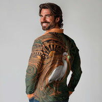 Vintage American White Ibis Long Sleeve Polo Shirt Miami Sunglasses Artistic Tribal Wave Pattern
