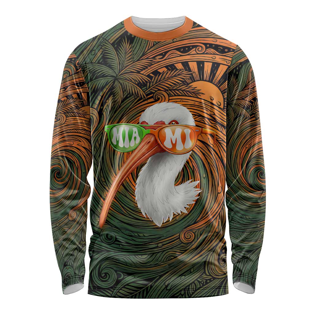 Vintage American White Ibis Long Sleeve Shirt Miami Sunglasses Artistic Tribal Wave Pattern