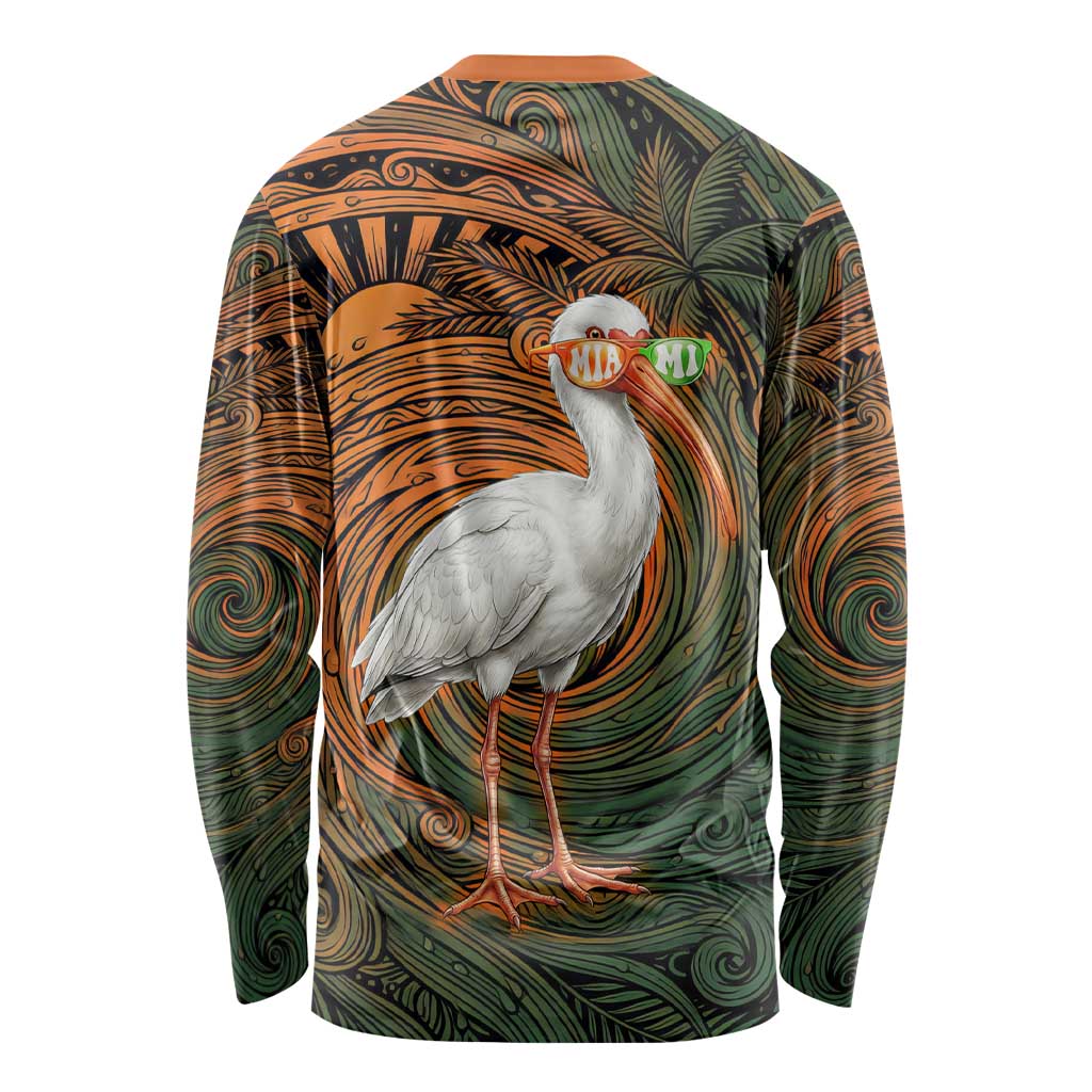 Vintage American White Ibis Long Sleeve Shirt Miami Sunglasses Artistic Tribal Wave Pattern
