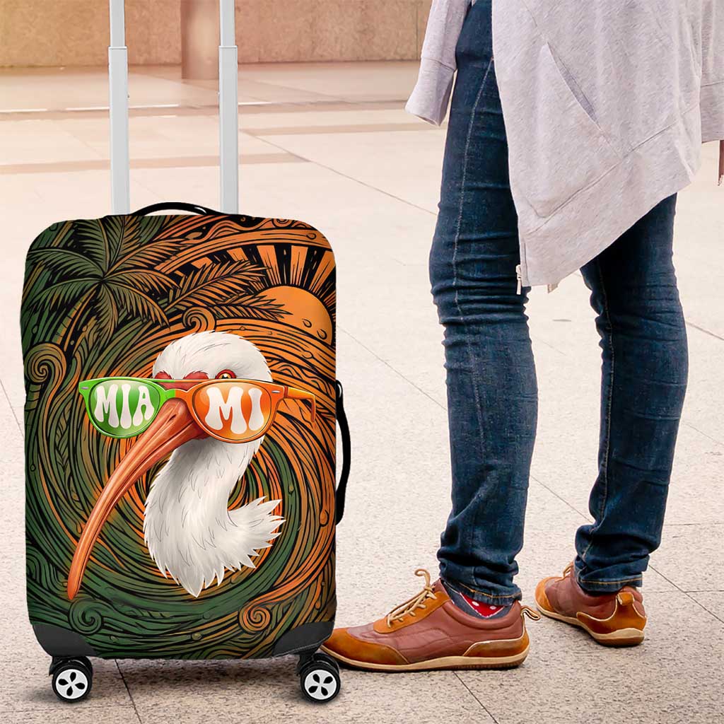 Vintage American White Ibis Luggage Cover Miami Sunglasses Artistic Tribal Wave Pattern