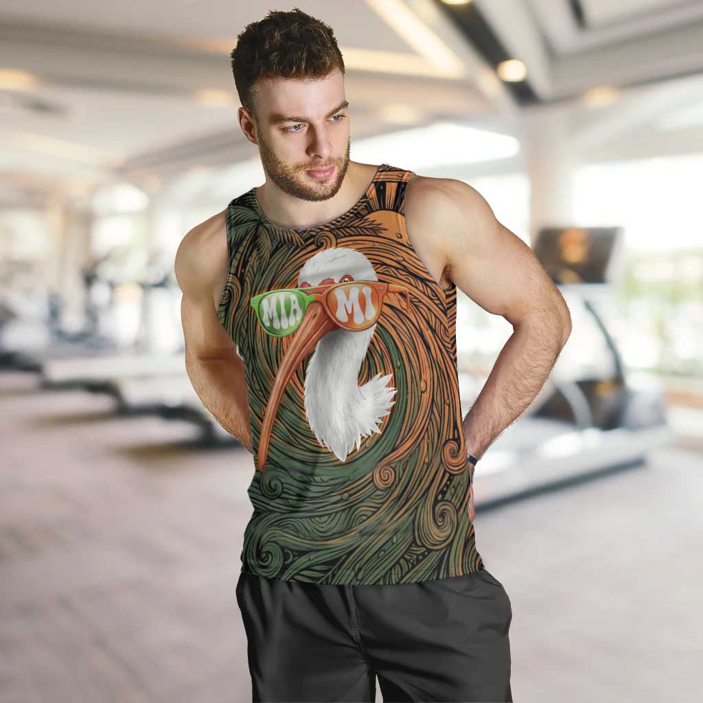 Vintage American White Ibis Men Tank Top Miami Sunglasses Artistic Tribal Wave Pattern