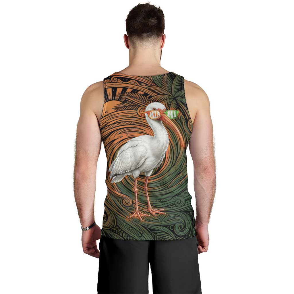 Vintage American White Ibis Men Tank Top Miami Sunglasses Artistic Tribal Wave Pattern