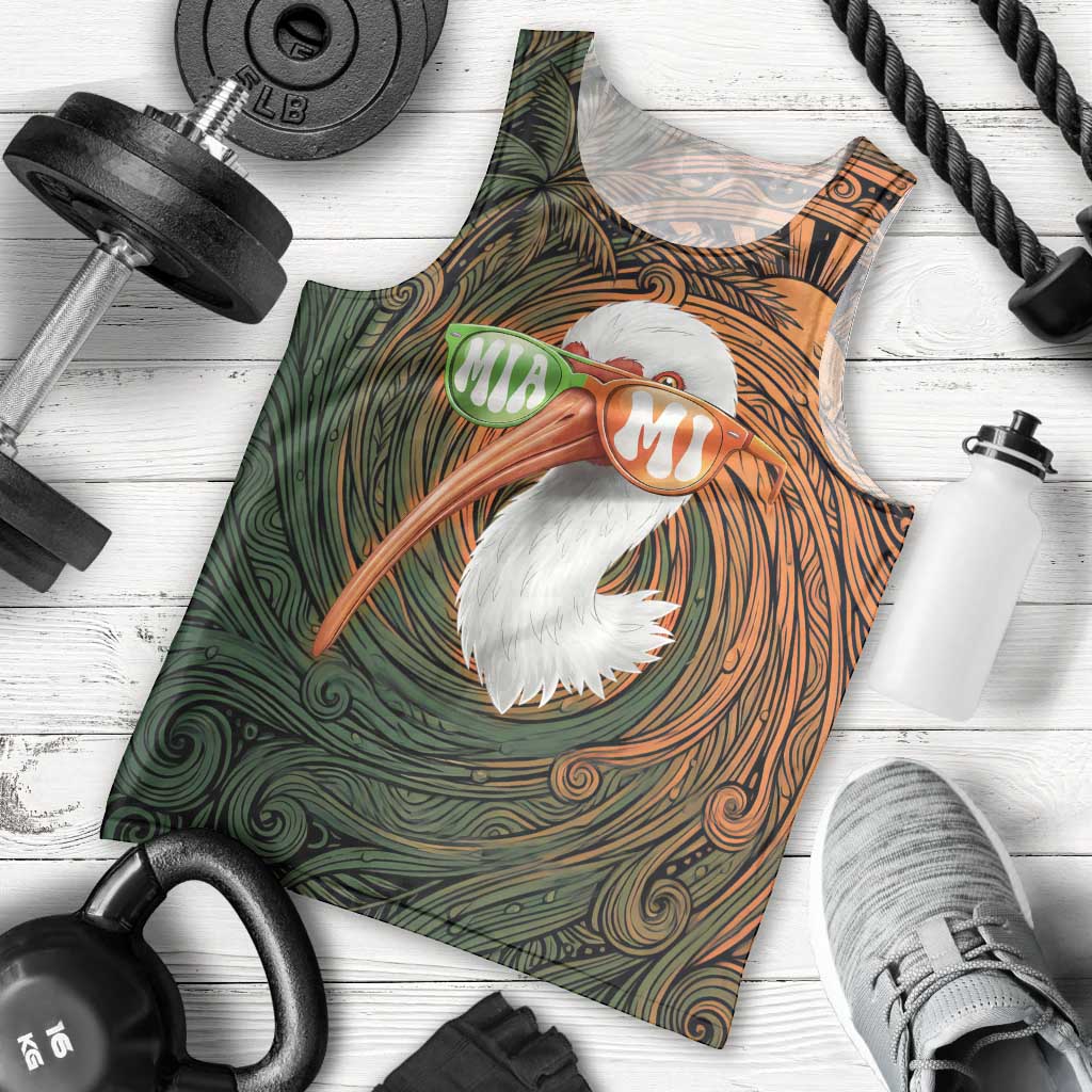 Vintage American White Ibis Men Tank Top Miami Sunglasses Artistic Tribal Wave Pattern