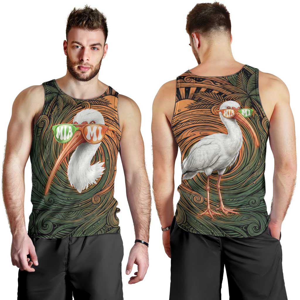 Vintage American White Ibis Men Tank Top Miami Sunglasses Artistic Tribal Wave Pattern
