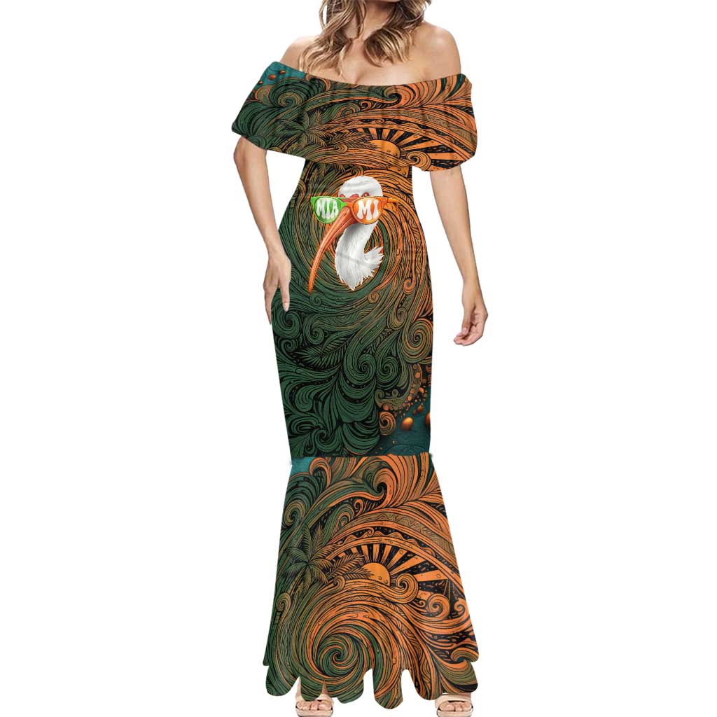 Vintage American White Ibis Mermaid Dress Miami Sunglasses Artistic Tribal Wave Pattern