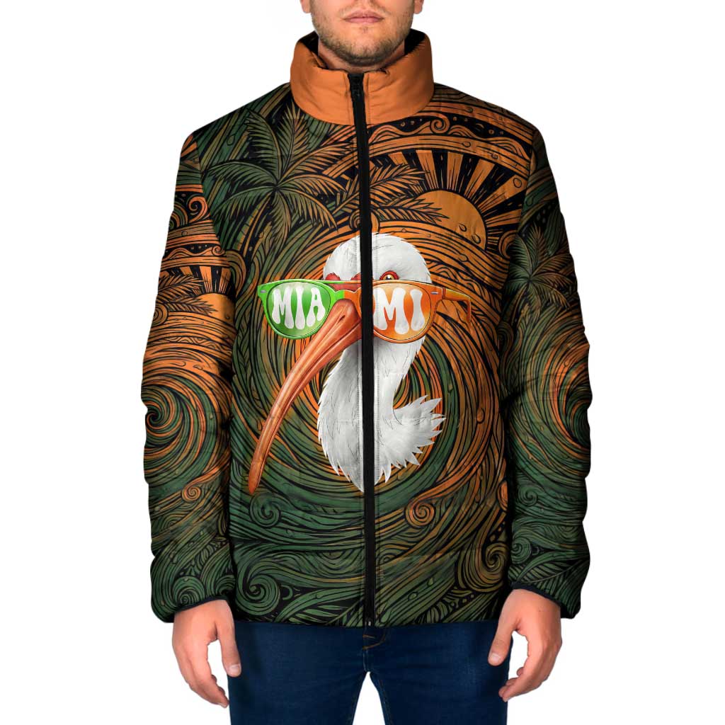 Vintage American White Ibis Padded Jacket Miami Sunglasses Artistic Tribal Wave Pattern
