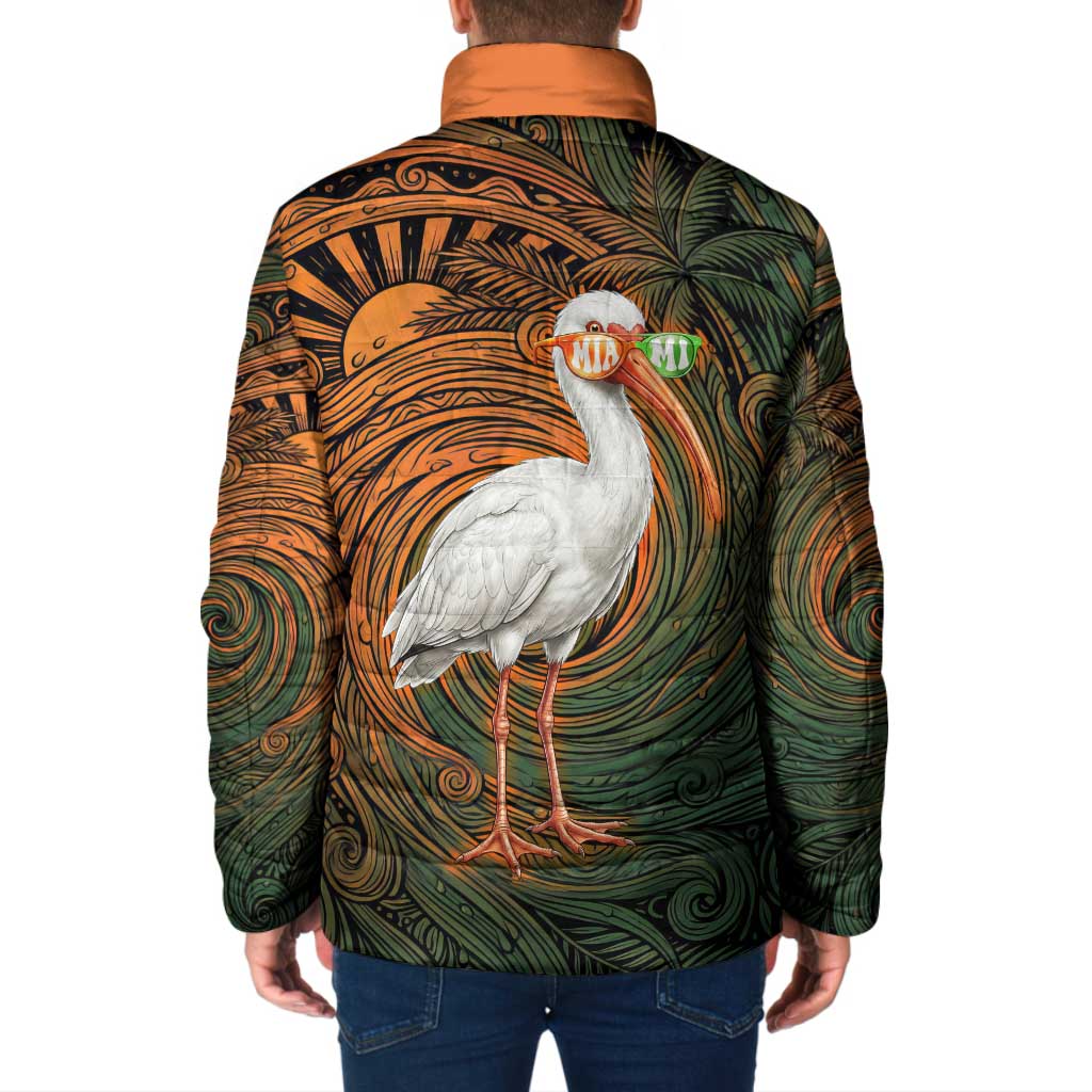 Vintage American White Ibis Padded Jacket Miami Sunglasses Artistic Tribal Wave Pattern