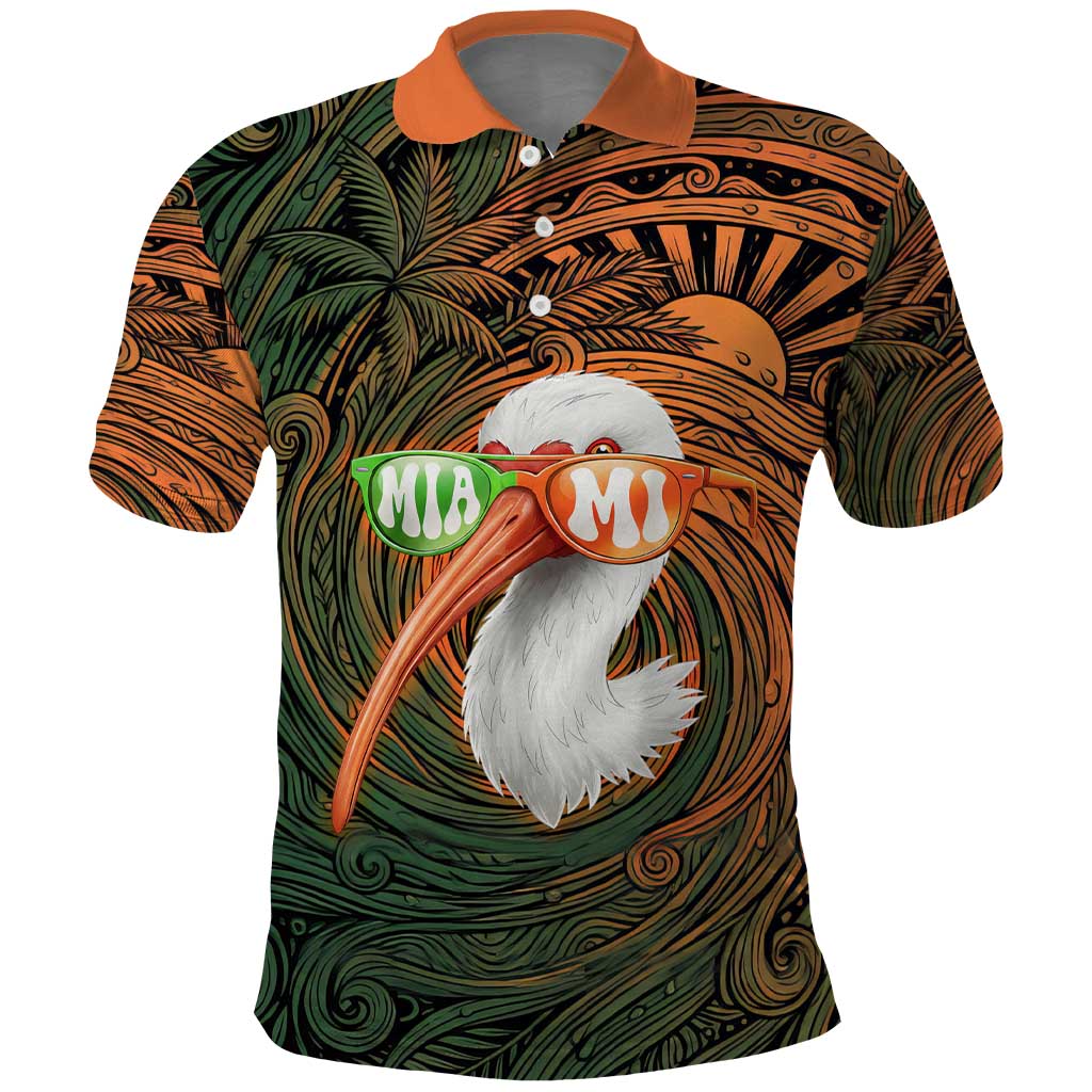 Vintage American White Ibis Polo Shirt Miami Sunglasses Artistic Tribal Wave Pattern