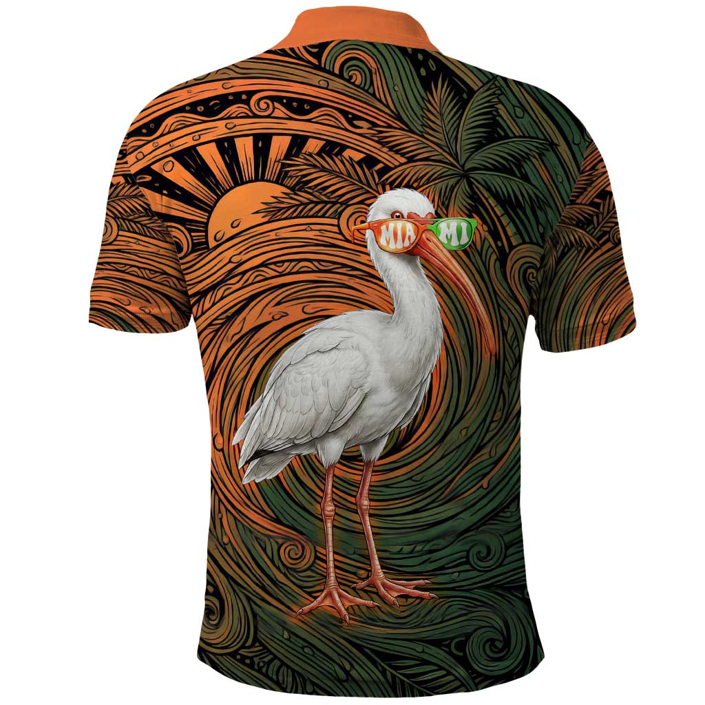 Vintage American White Ibis Polo Shirt Miami Sunglasses Artistic Tribal Wave Pattern