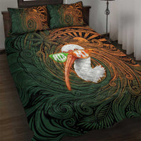 Vintage American White Ibis Quilt Bed Set Miami Sunglasses Artistic Tribal Wave Pattern