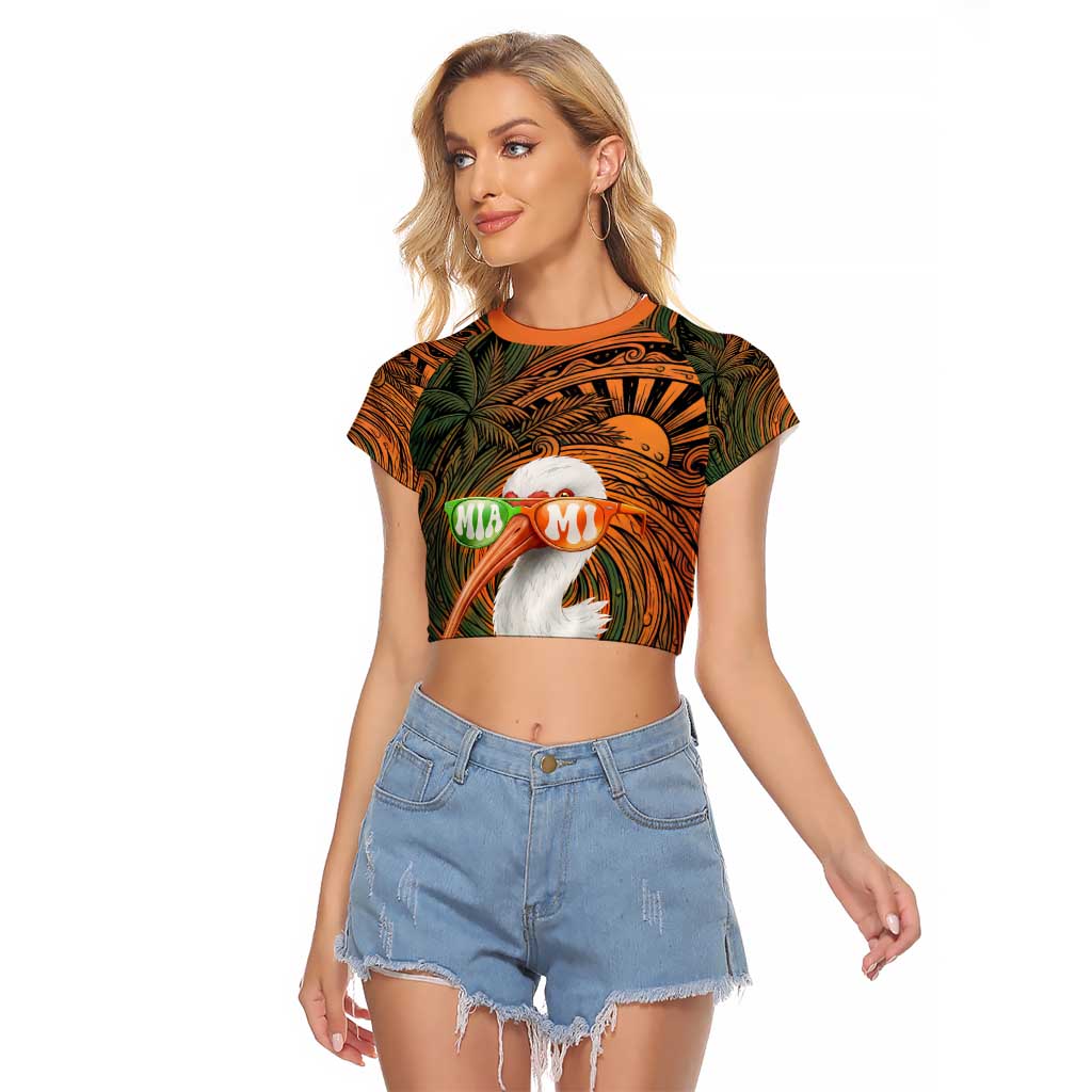 Vintage American White Ibis Raglan Cropped T Shirt Miami Sunglasses Artistic Tribal Wave Pattern