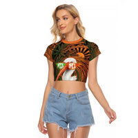 Vintage American White Ibis Raglan Cropped T Shirt Miami Sunglasses Artistic Tribal Wave Pattern