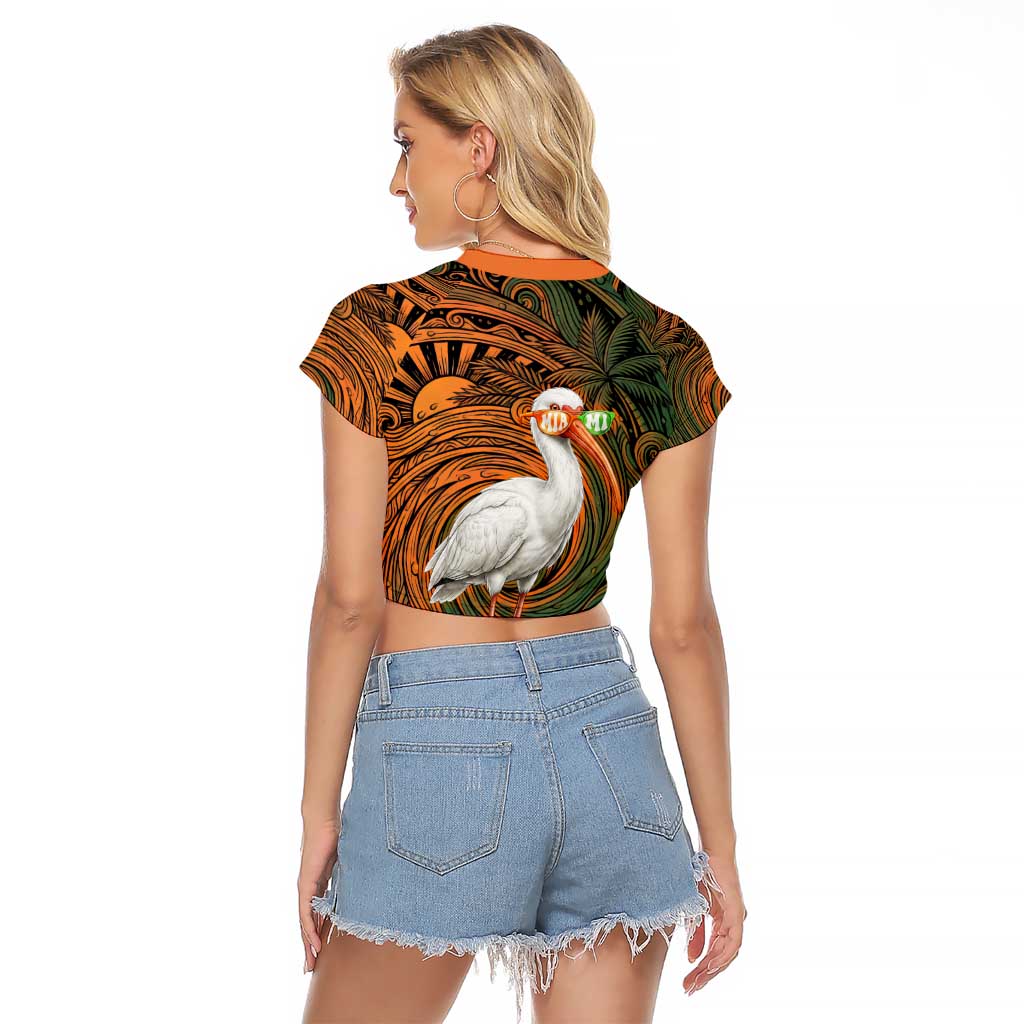 Vintage American White Ibis Raglan Cropped T Shirt Miami Sunglasses Artistic Tribal Wave Pattern