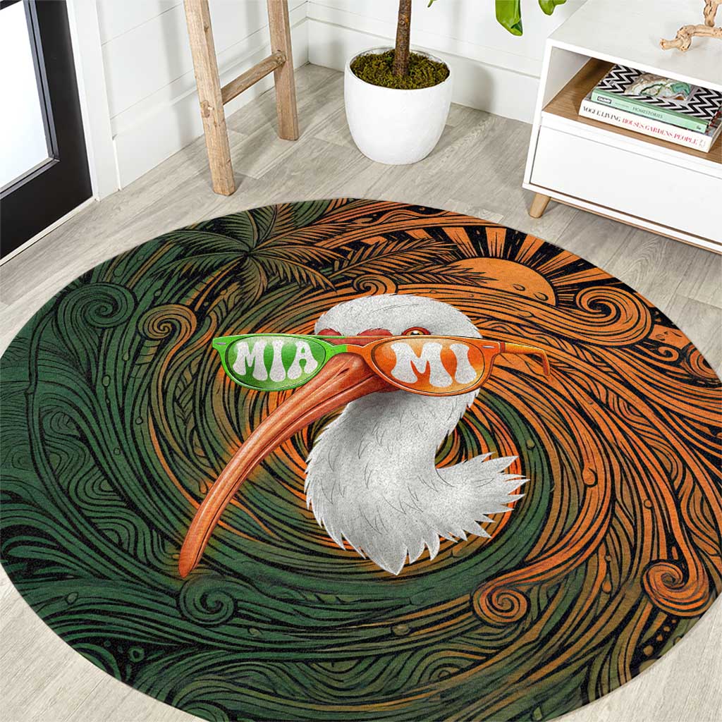 Vintage American White Ibis Round Carpet Miami Sunglasses Artistic Tribal Wave Pattern