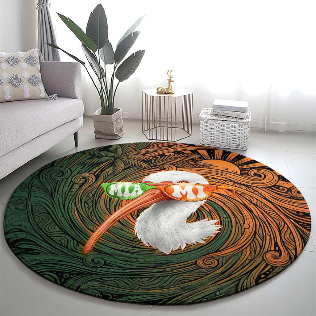 Vintage American White Ibis Round Carpet Miami Sunglasses Artistic Tribal Wave Pattern