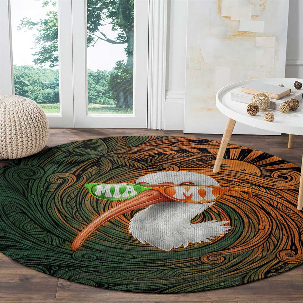 Vintage American White Ibis Round Carpet Miami Sunglasses Artistic Tribal Wave Pattern