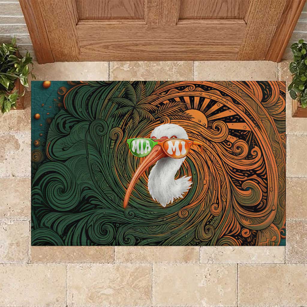 Vintage American White Ibis Rubber Doormat Miami Sunglasses Artistic Tribal Wave Pattern