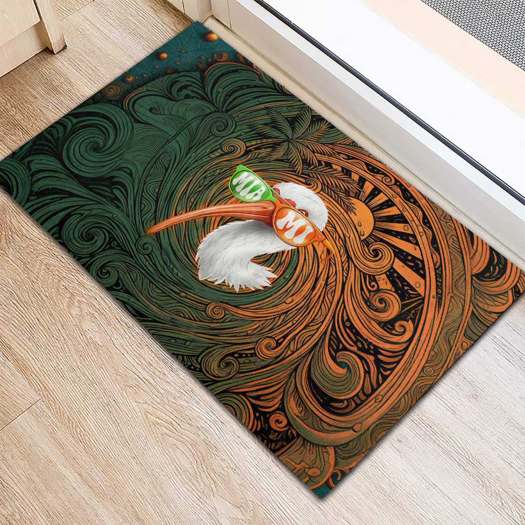 Vintage American White Ibis Rubber Doormat Miami Sunglasses Artistic Tribal Wave Pattern