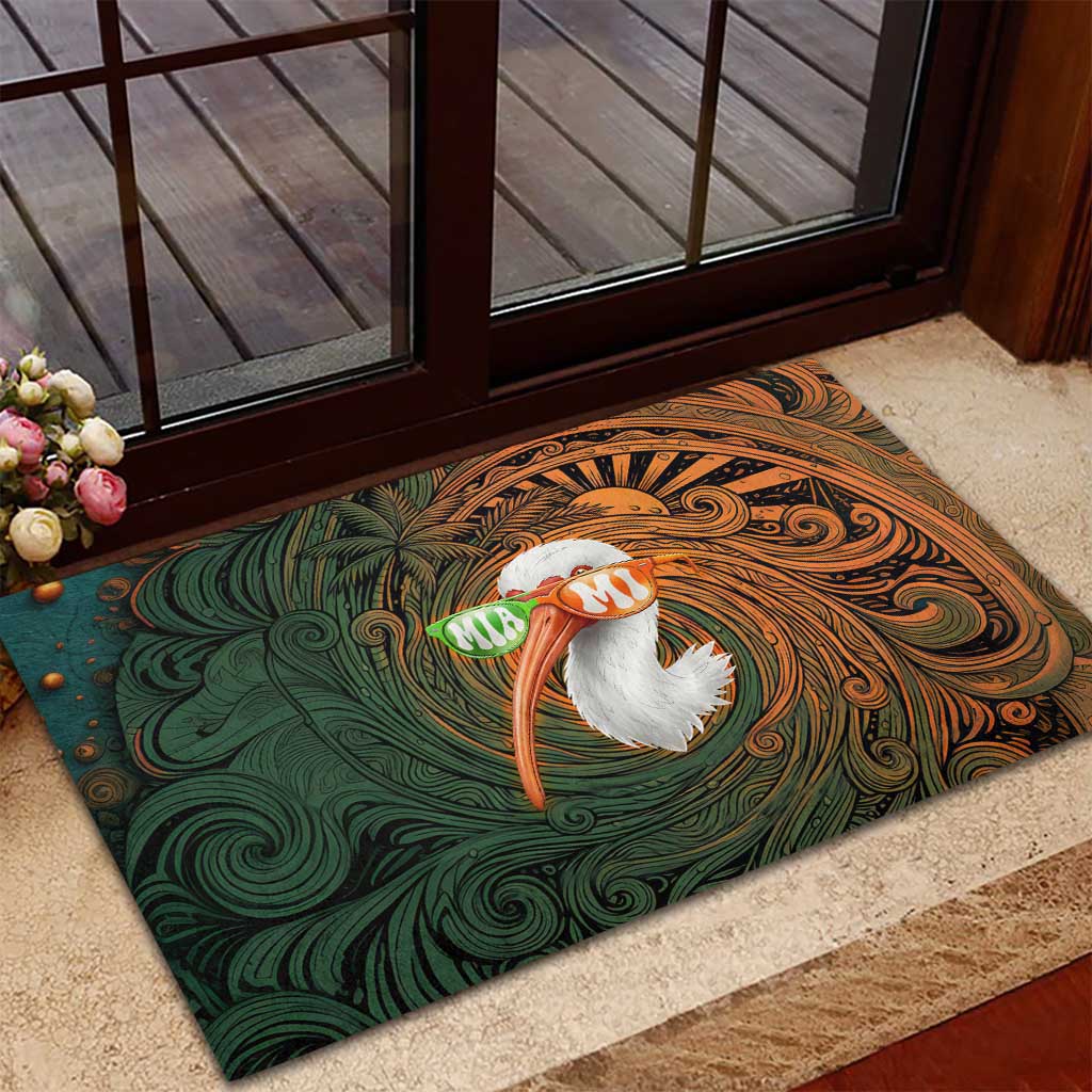 Vintage American White Ibis Rubber Doormat Miami Sunglasses Artistic Tribal Wave Pattern