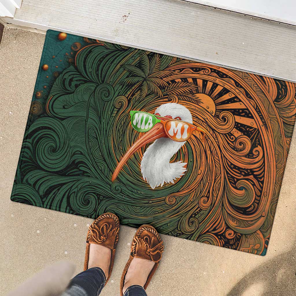 Vintage American White Ibis Rubber Doormat Miami Sunglasses Artistic Tribal Wave Pattern