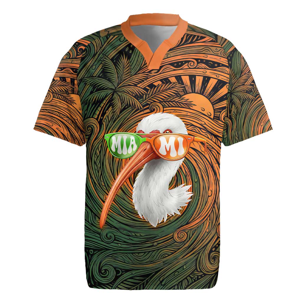 Vintage American White Ibis Rugby Jersey Miami Sunglasses Artistic Tribal Wave Pattern
