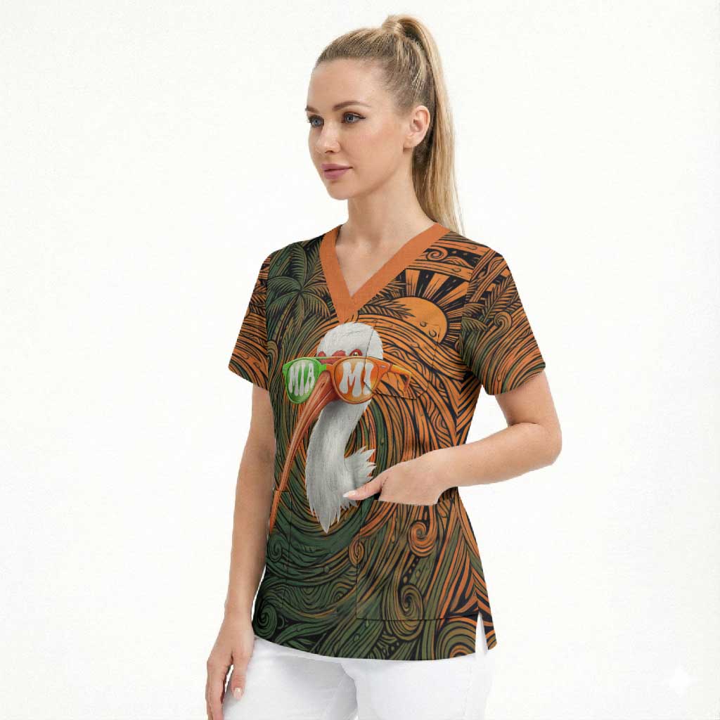 Vintage American White Ibis Scrub Top Miami Sunglasses Artistic Tribal Wave Pattern