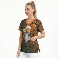 Vintage American White Ibis Scrub Top Miami Sunglasses Artistic Tribal Wave Pattern
