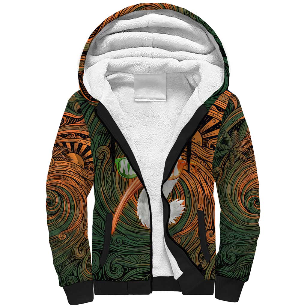 Vintage American White Ibis Sherpa Hoodie Miami Sunglasses Artistic Tribal Wave Pattern