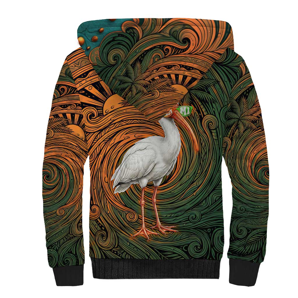 Vintage American White Ibis Sherpa Hoodie Miami Sunglasses Artistic Tribal Wave Pattern