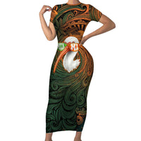 Vintage American White Ibis Short Sleeve Bodycon Dress Miami Sunglasses Artistic Tribal Wave Pattern